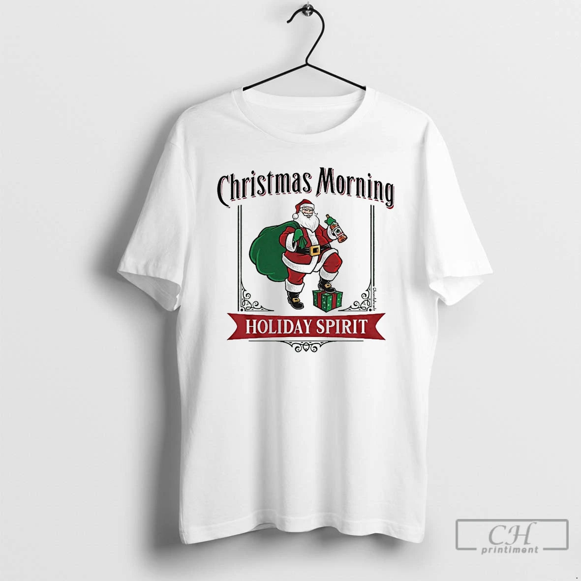 Classic Christmas Morning Holiday Spirit Label Santa Claus T Shirts Hoodie Sweatshirt | PurePodTees.com