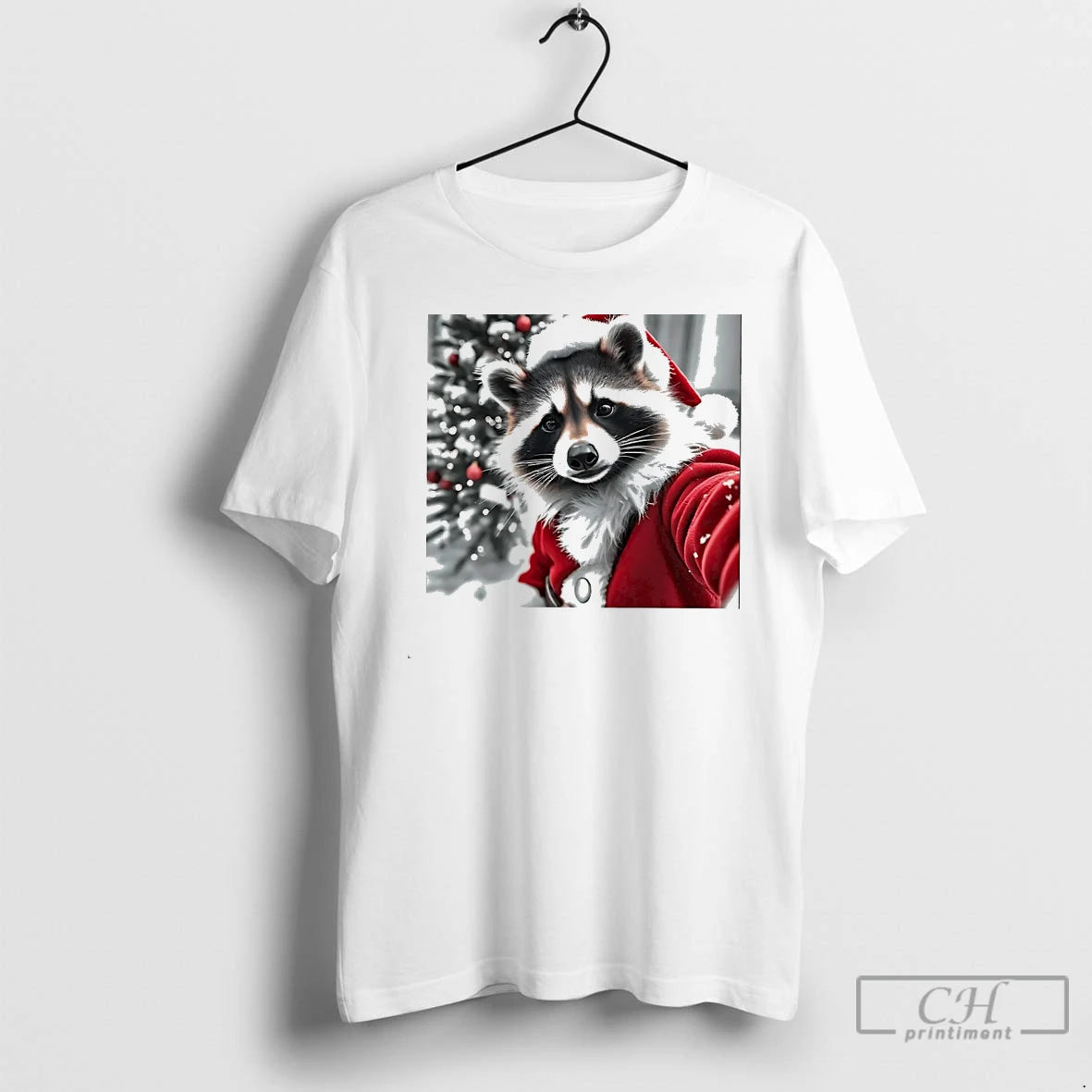 Classic Christmas Raccoon Selfie Santa Suit Holiday Photo Frame White T Shirts Hoodie Sweatshirt | PurePodTees.com