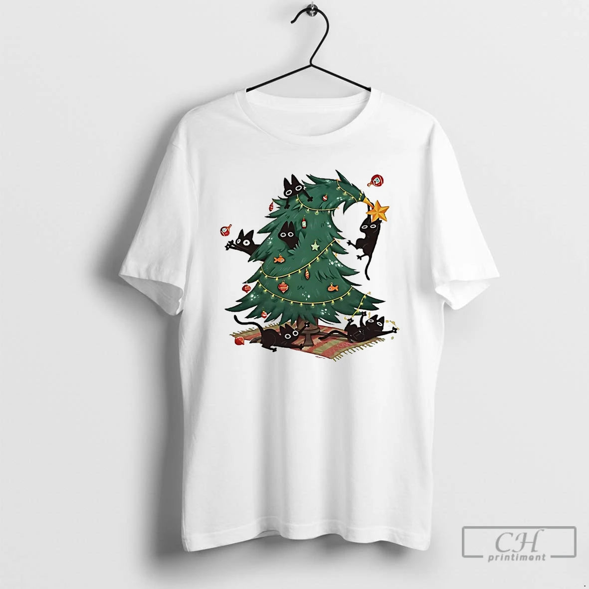 Classic Christmas Tree And Cat T Shirts Hoodie Sweatshirt | PurePodTees.com
