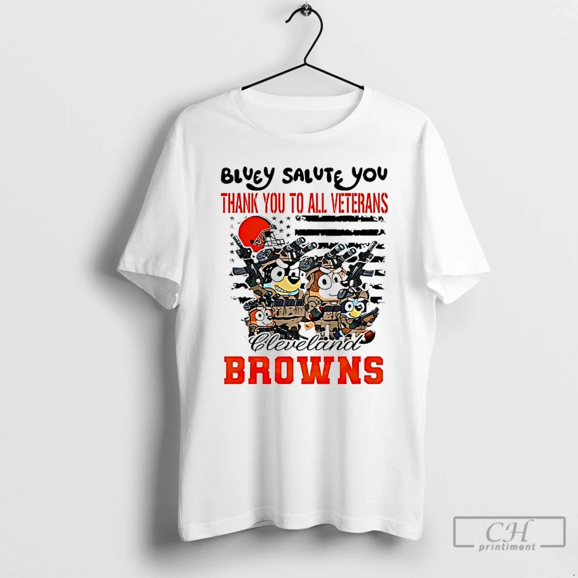 Classic Cleveland Browns Bluey Salute You Thank You To All Veterans T Shirts Hoodie Sweatshirt | PurePodTees.com
