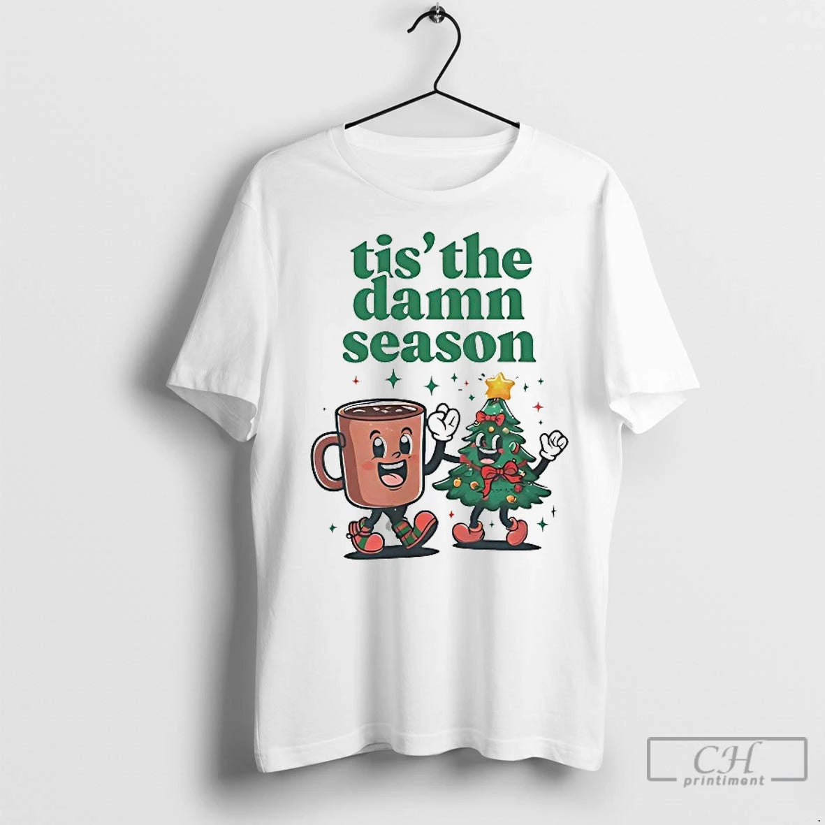 Classic Coffee Christmas Tree Tis The Damn Season Shirt Hoodie Sweatshirt | PurePodTees.com