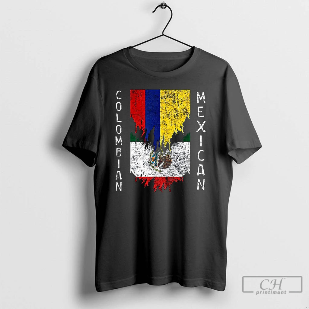 Classic Colombian Mexican Flags Ripped Torn Colombia Mexico T Shirts