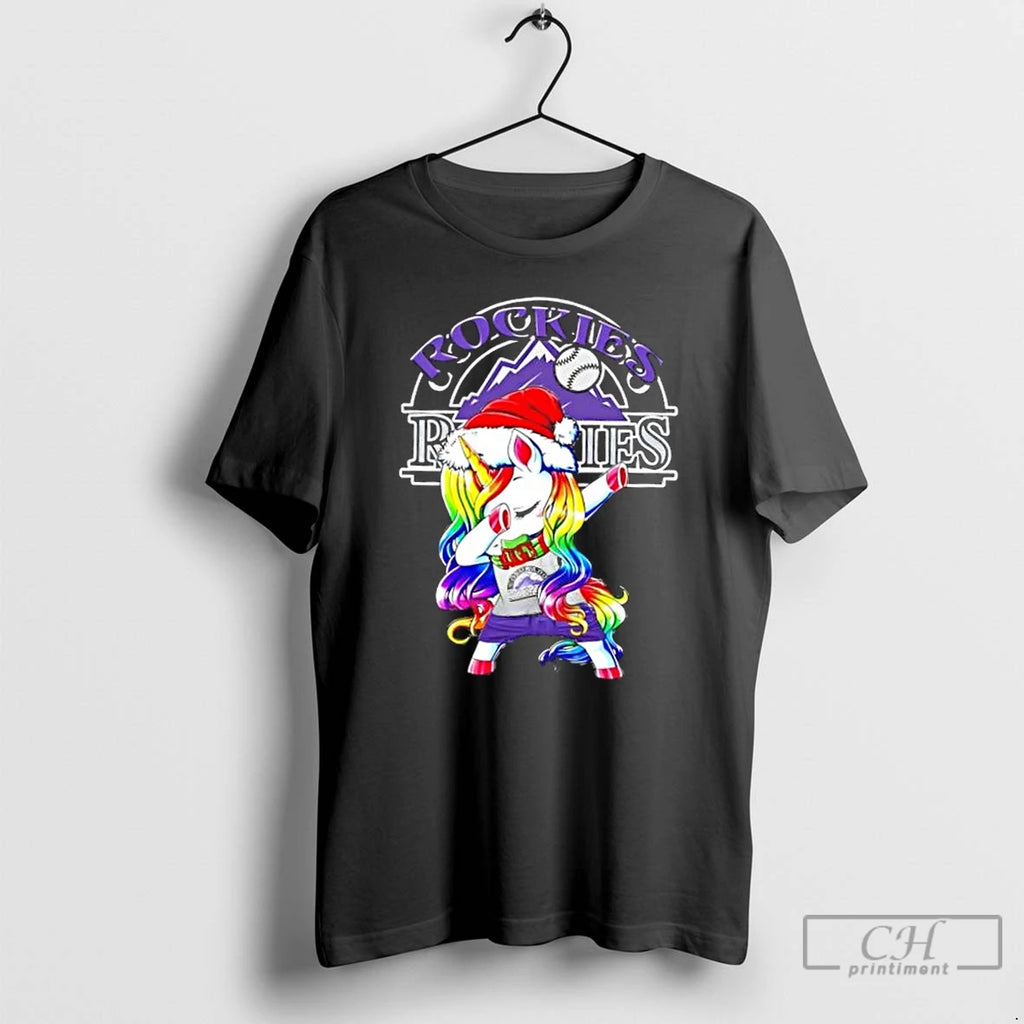 Classic Colorado Rockies X Unicorn Santa Hat Dabbing Merry Christmas T Shirts Hoodie Sweatshirt | PurePodTees.com