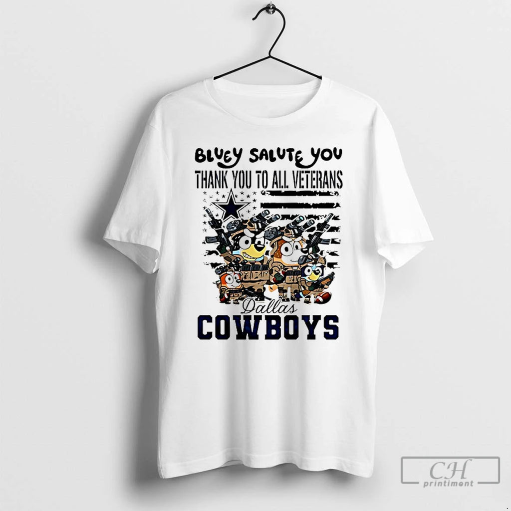 Classic Dallas Cowboys Bluey Salute You Thank You To All Veterans T Shirts Hoodie Sweatshirt | PurePodTees.com