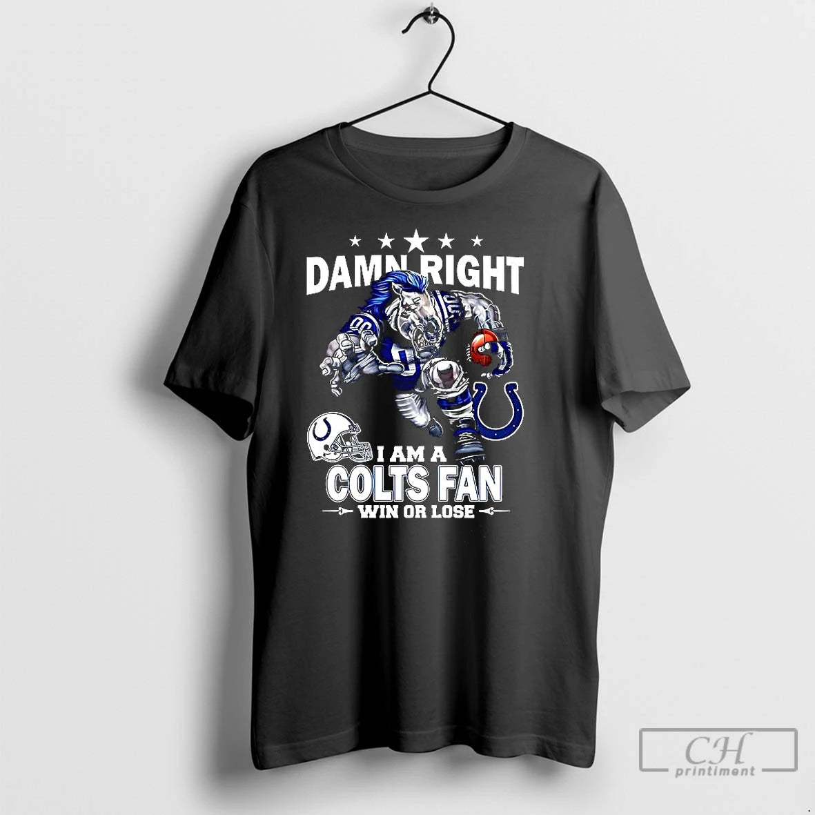 Classic Damn Right I Am A Indianapolis Colts Fan Win Or Lose Mascot Shirt Hoodie Sweatshirt | PurePodTees.com