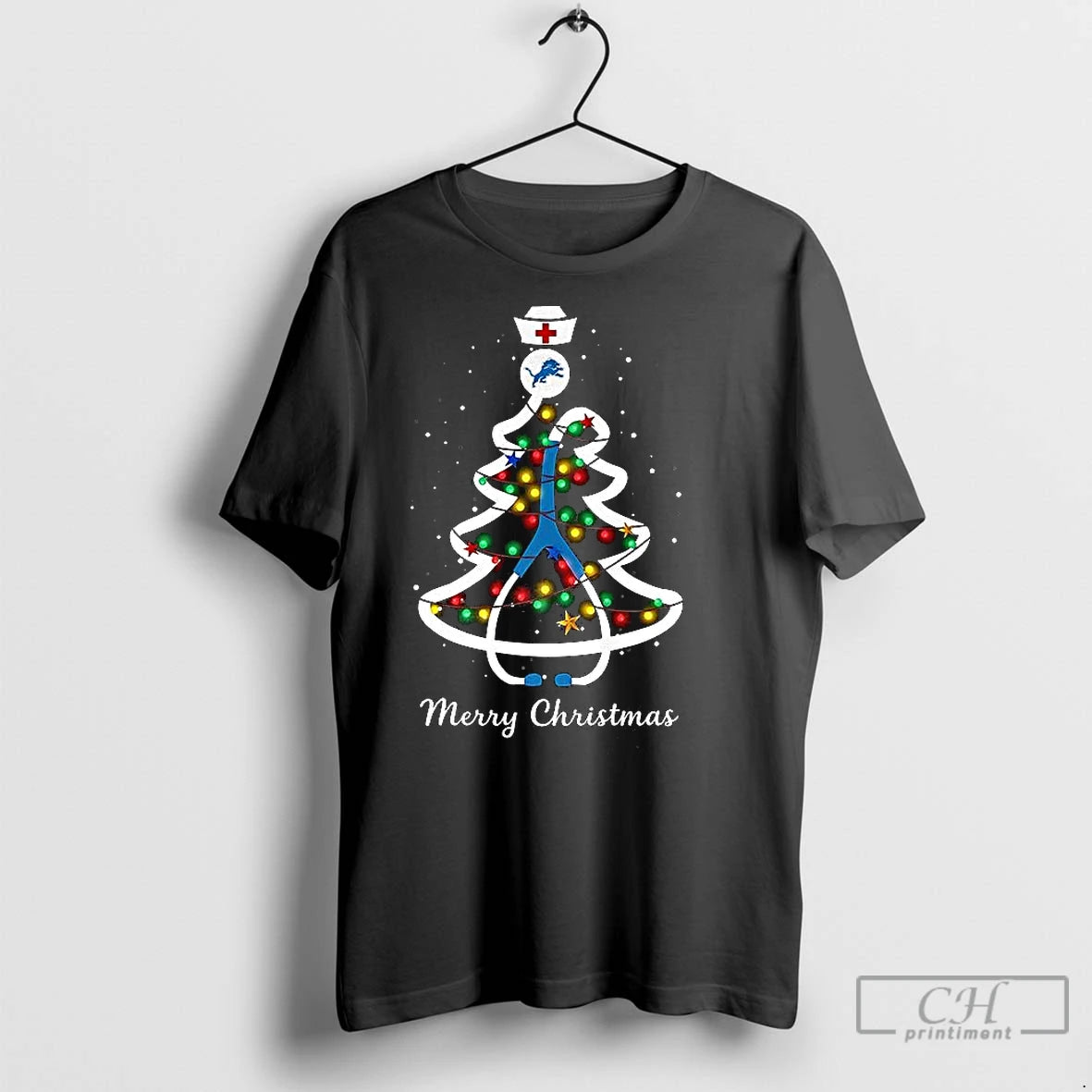 Classic Detroit Lions Christmas Tree Stethoscope Merry Christmas Shirt Hoodie Sweatshirt | PurePodTees.com