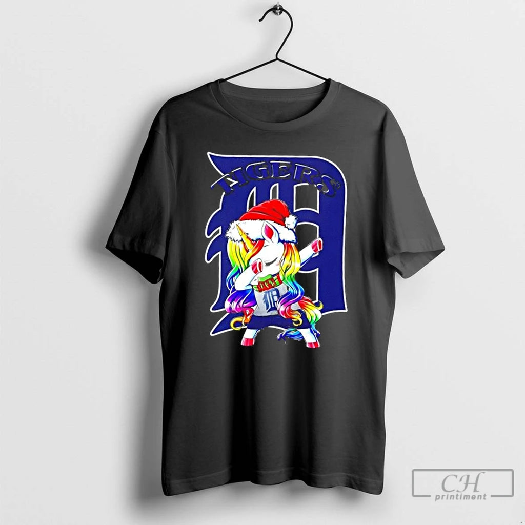Classic Detroit Tigers X Unicorn Santa Hat Dabbing Merry Christmas T Shirts Hoodie Sweatshirt | PurePodTees.com