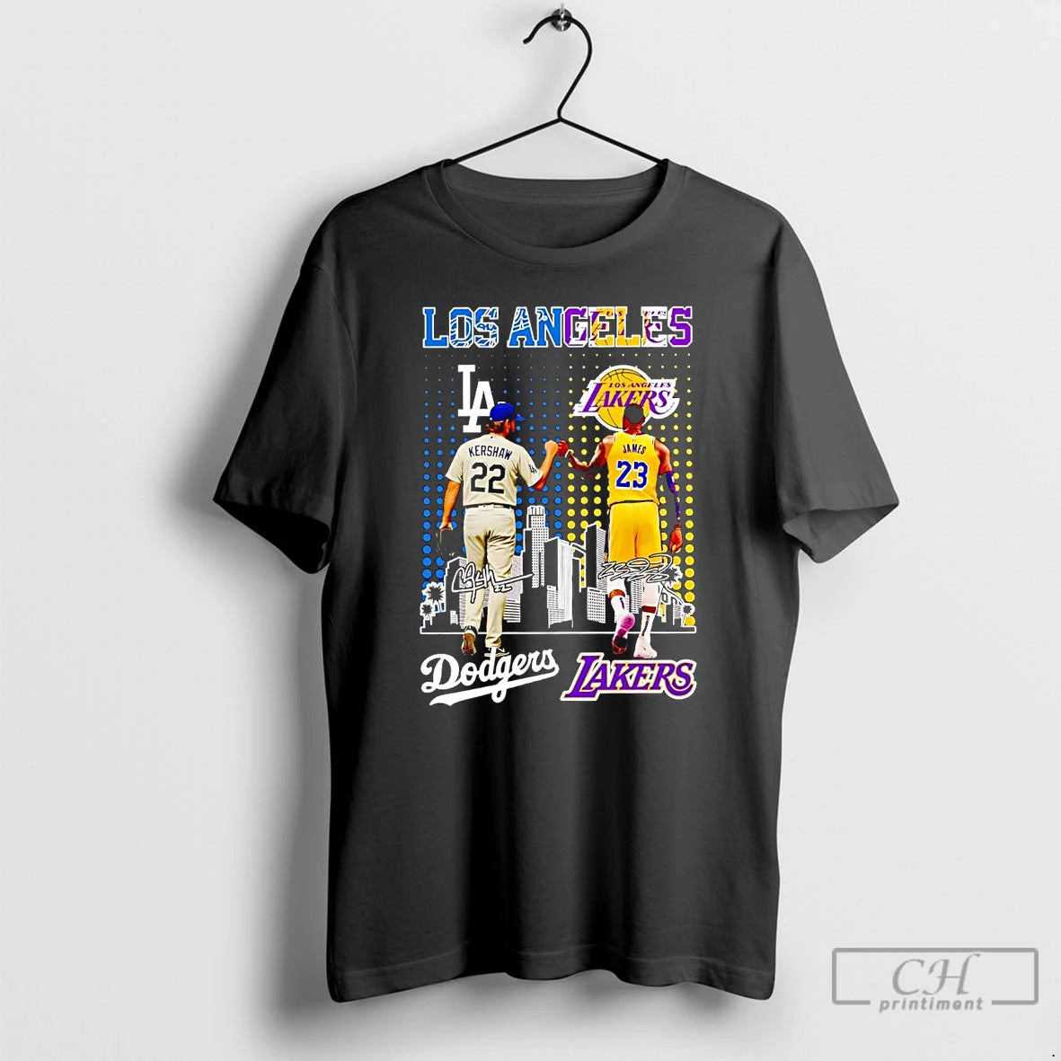 Classic Dodgers Kershaw And Lakers James Fist Dump Los Angeles Skyline T Shirts Hoodie Sweatshirt | PurePodTees.com