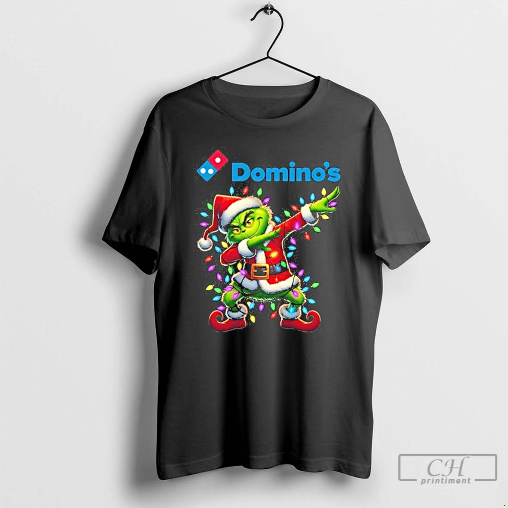 Classic Dominos Logo X Grinch Dabbing Light Christmas T Shirts Hoodie Sweatshirt | PurePodTees.com