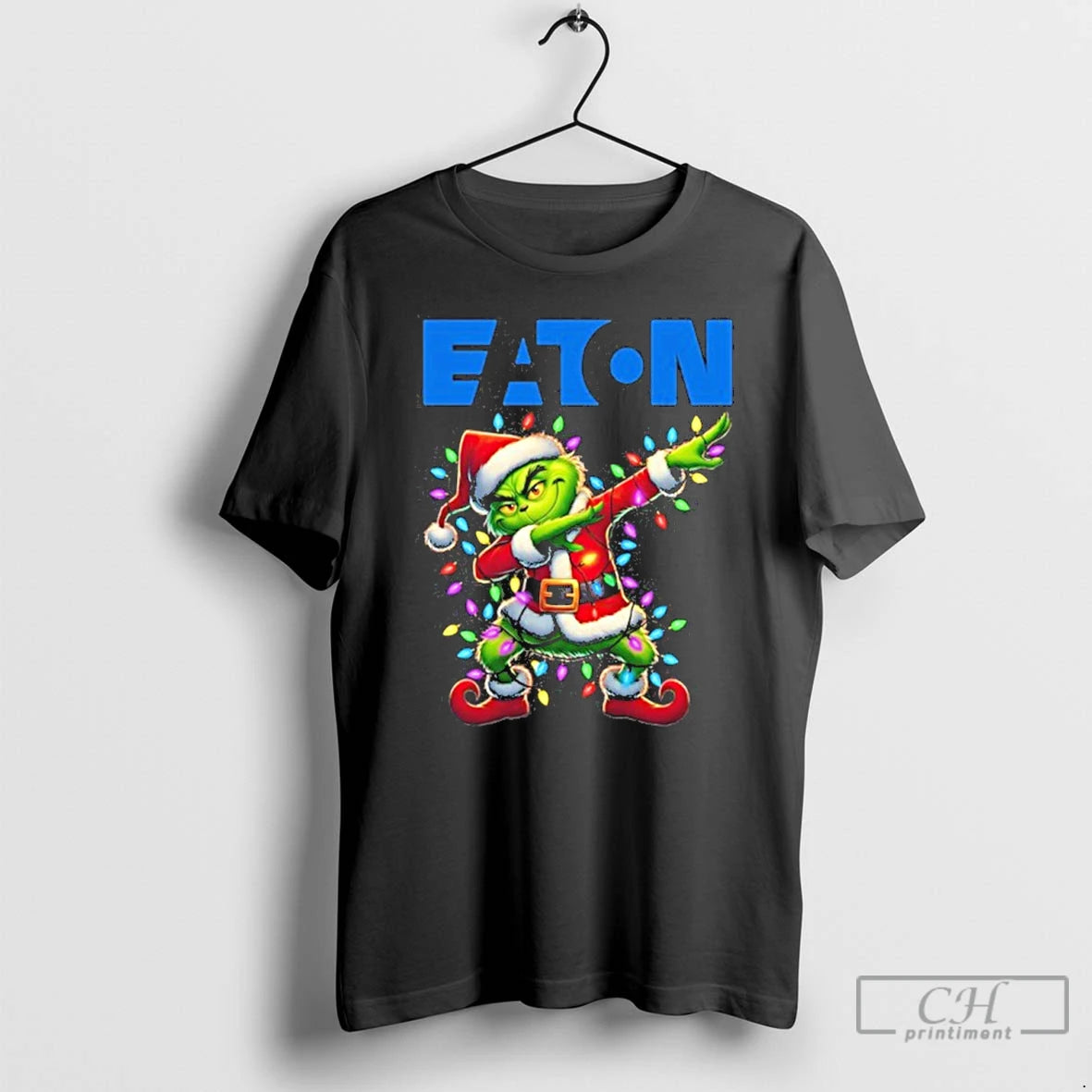 Classic Eaton Logo X Grinch Dabbing Light Christmas T Shirts Hoodie Sweatshirt | PurePodTees.com