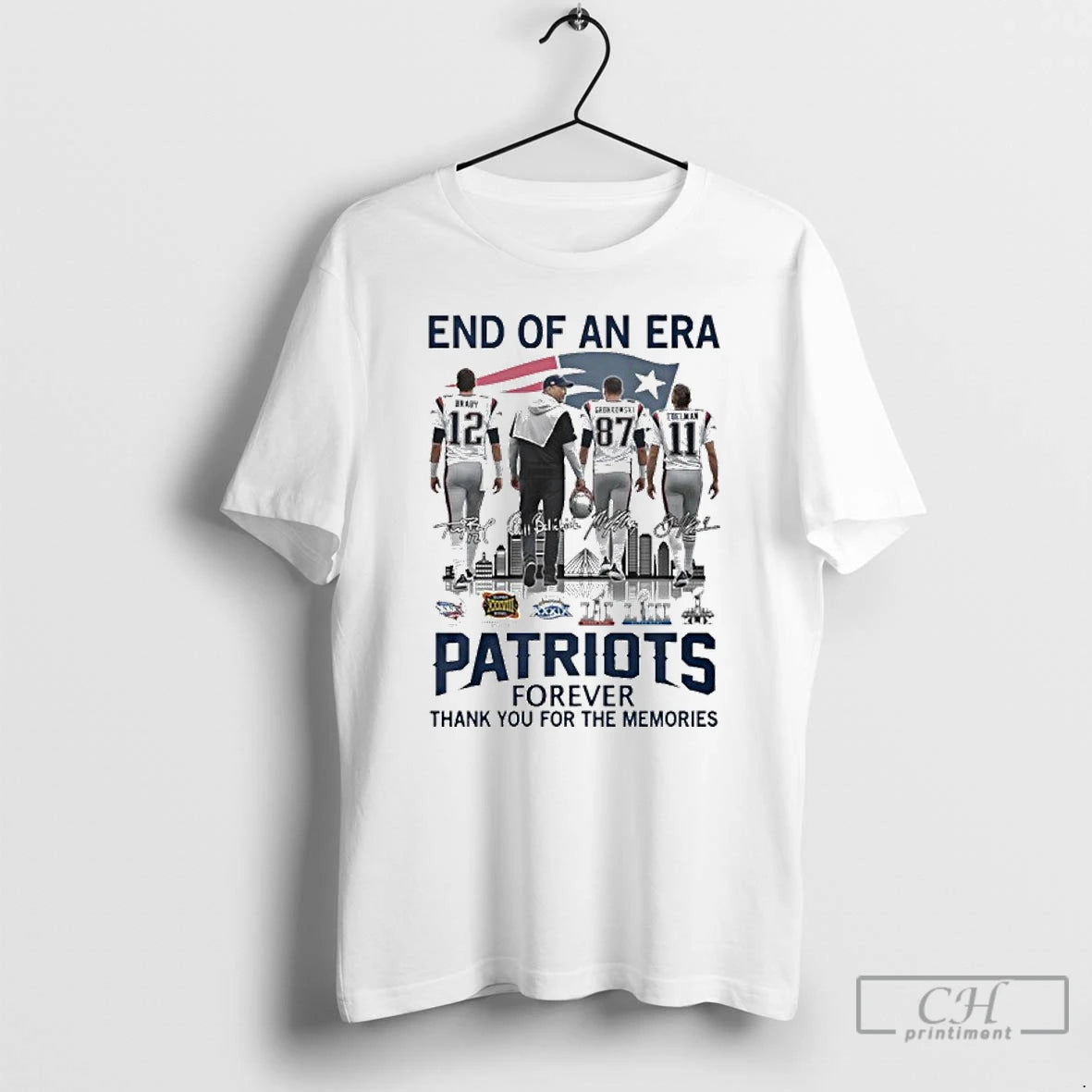 Classic End Of An Era Gronkowski Brady Edelman And Bill Belichick Patriots Forever T Shirts Hoodie Sweatshirt