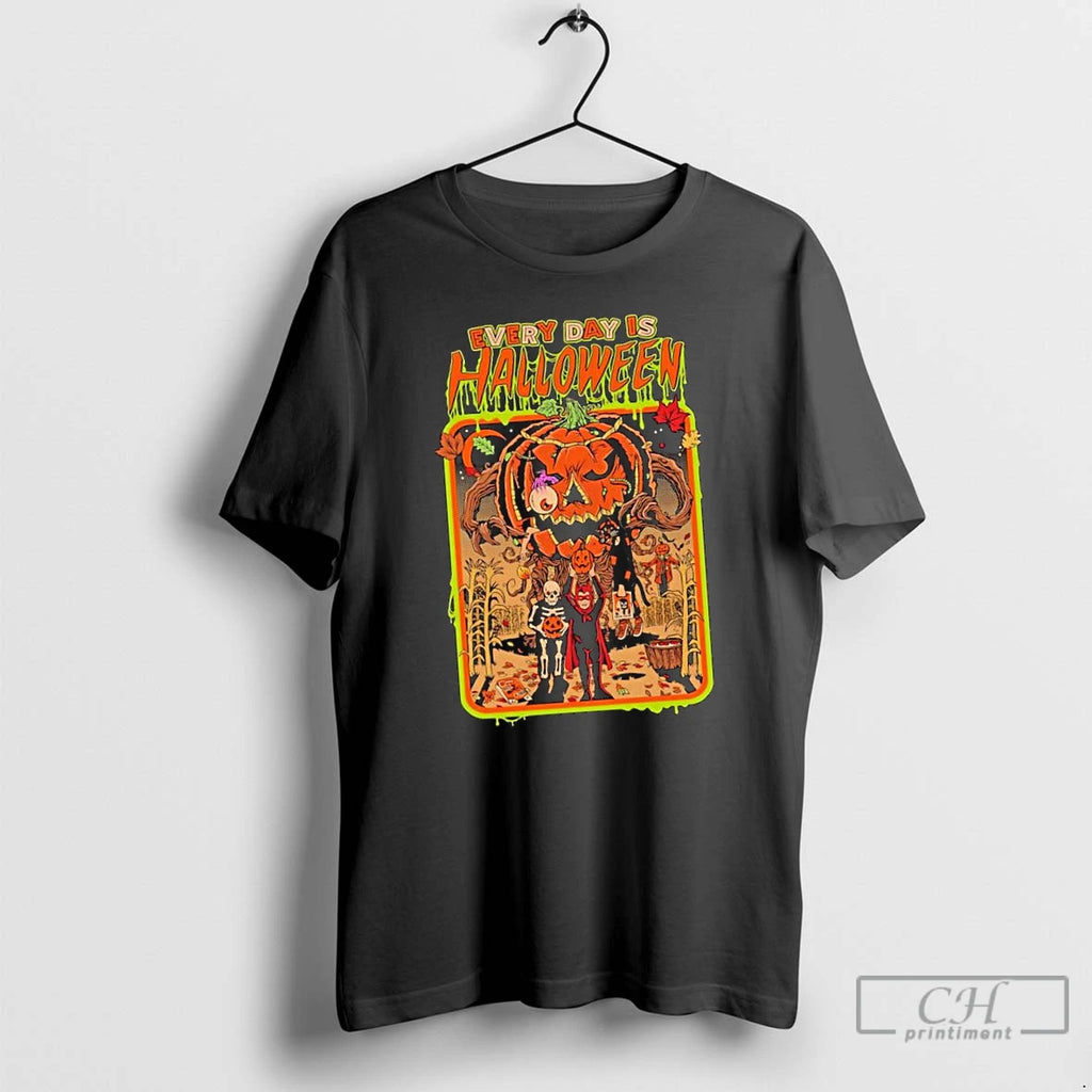 Classic Every Day Is Halloween Pumpkin Monster Skeleton T Shirts