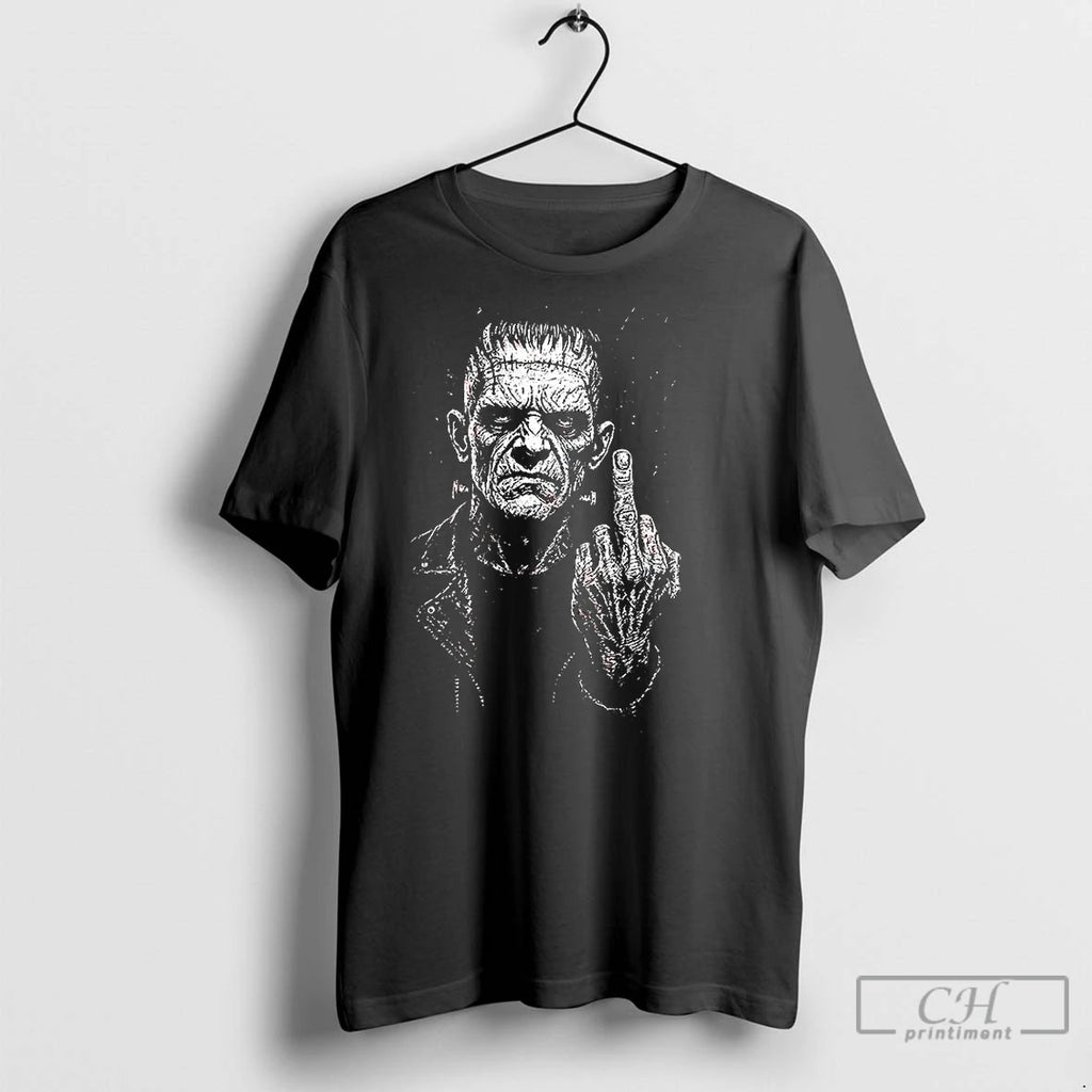 Classic Frankenstein Middle Finger Horror Halloween Meme Shirt Hoodie Sweatshirt | PurePodTees.com