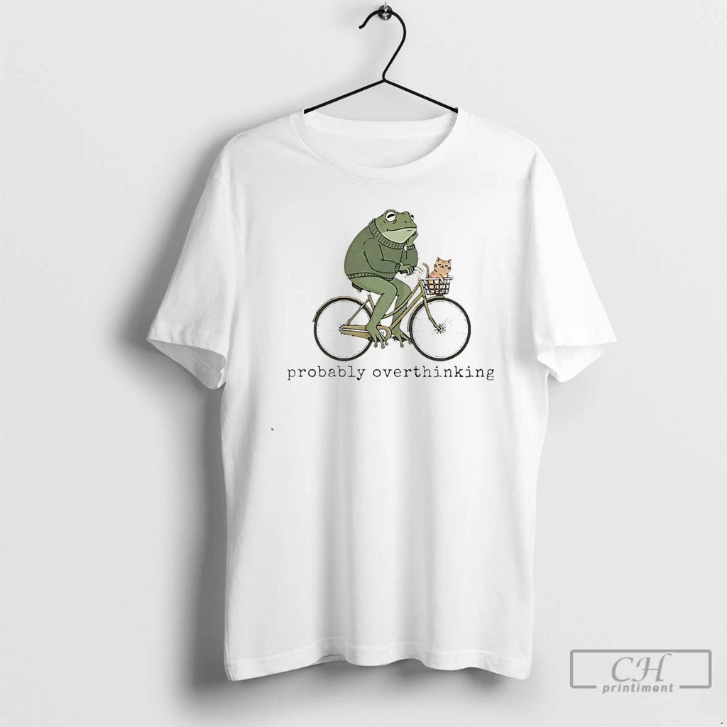Classic Frog Riding A Bike With Cat Probably Overthinking Funny Meme Christmas T Shirts Hoodie Sweatshirt | PurePodTees.com