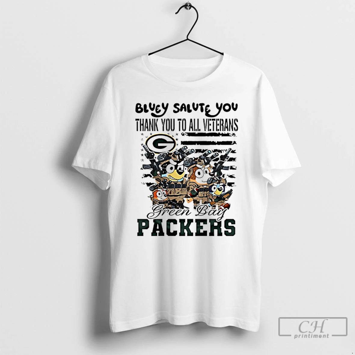 Classic Green Bay Packers Bluey Salute You Thank You To All Veterans T Shirts Hoodie Sweatshirt | PurePodTees.com