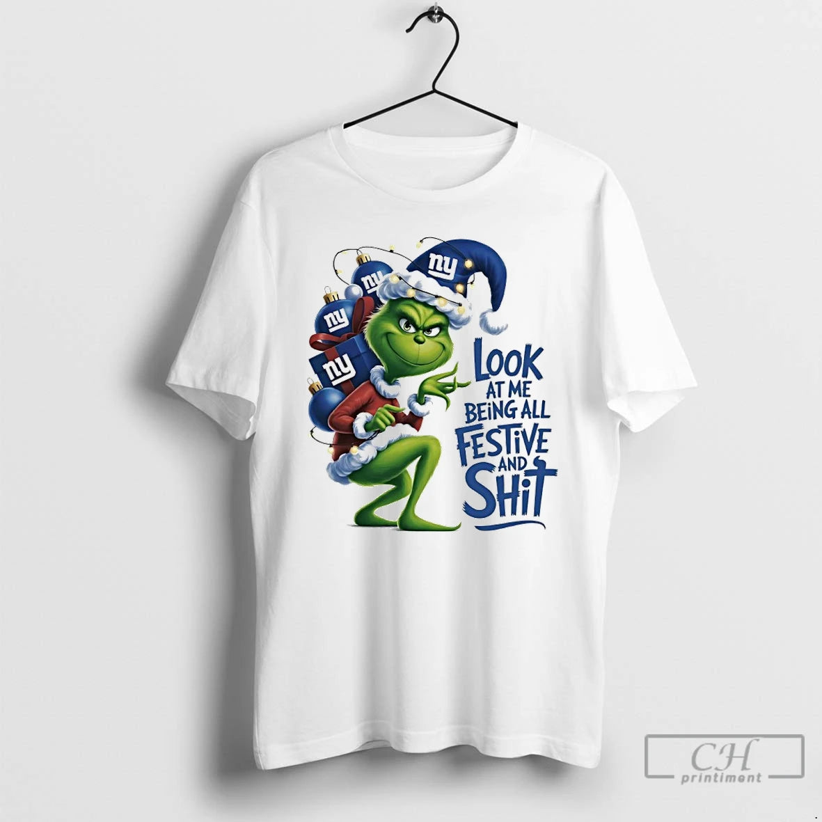 Classic Grinch Christmas X New York Giants Look At Me Being All Festive And Shit Shirt Hoodie Sweatshirt | PurePodTees.com