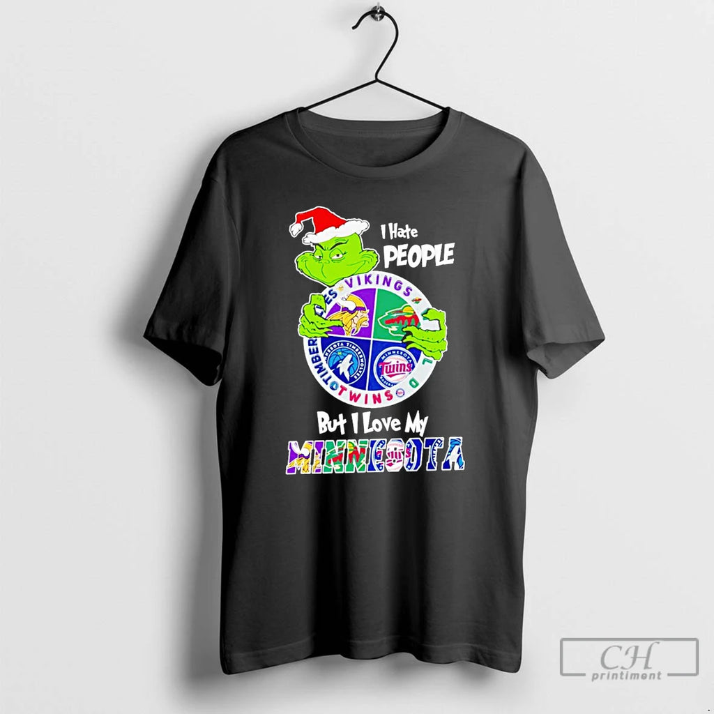 Classic Grinch I Hate People But I Love My Minnesota Sports Teams Christmas T Shirts