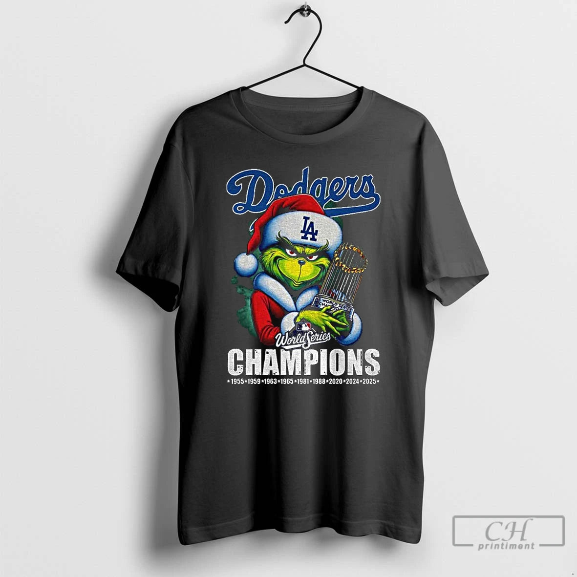 Classic Grinch Santa Los Angeles Dodgers World Series Champions Trophy T Shirts Hoodie Sweatshirt | PurePodTees.com