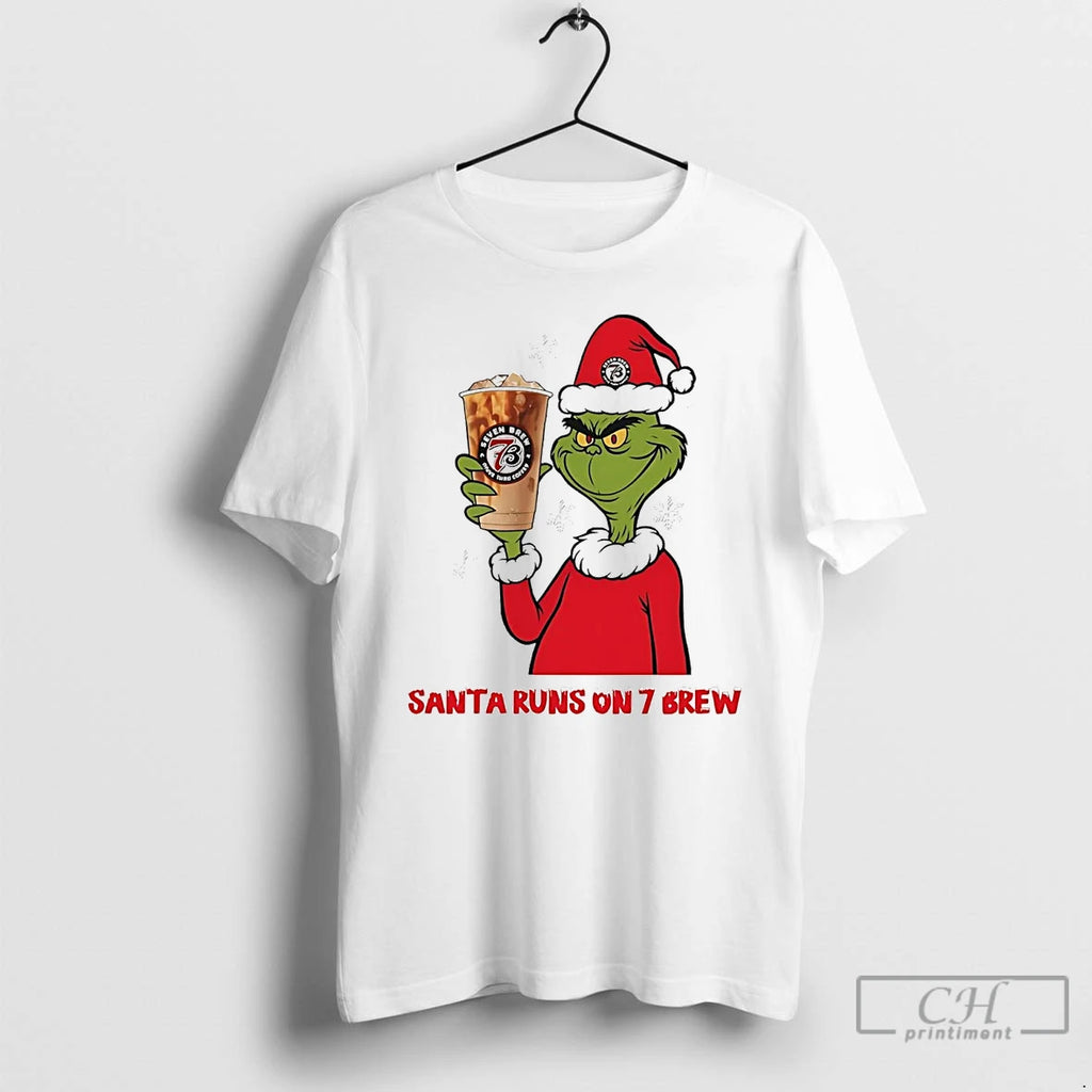 Classic Grinch Santa Runs On 7 Brew Christmas Shirt Hoodie Sweatshirt | PurePodTees.com