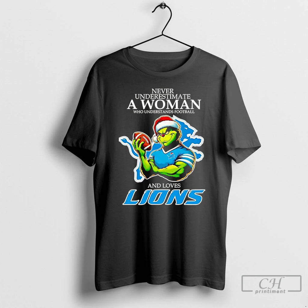 Classic Grinch Never Underestimate A Woman Who Understands Football And Loves Lions Christmas T Shirts Hoodie Sweatshirt