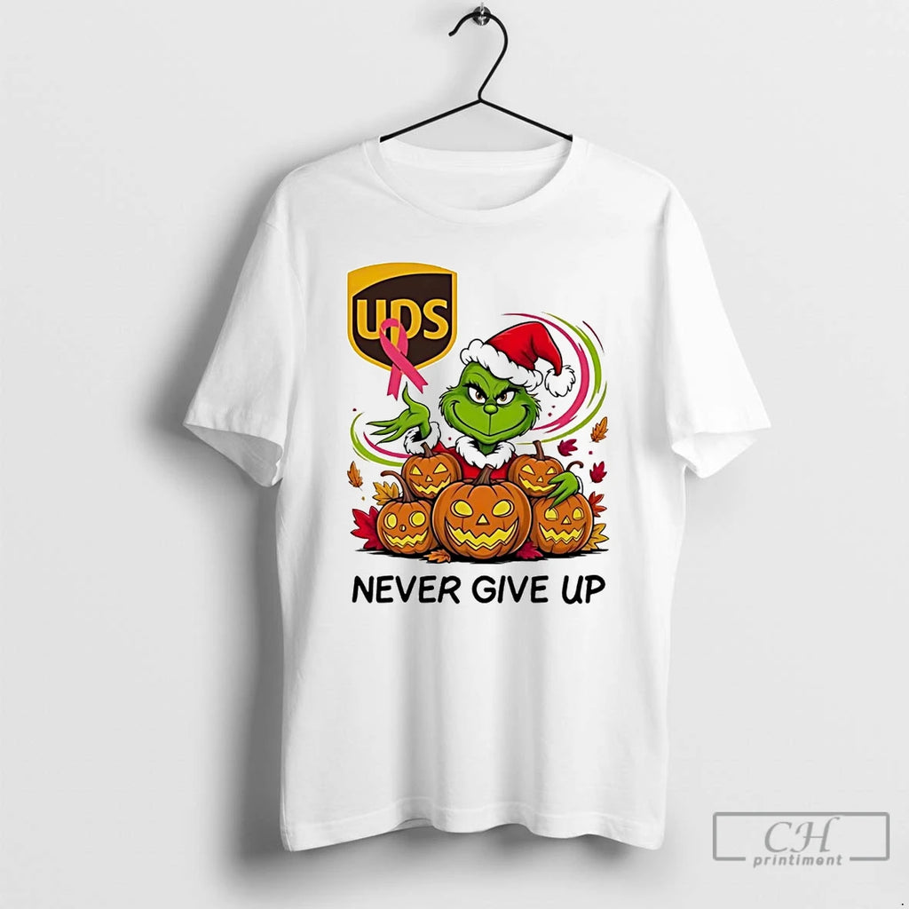 Classic Grinch Pumpkin Ups Never Give Up Breast Cancer Awareness T Shirts