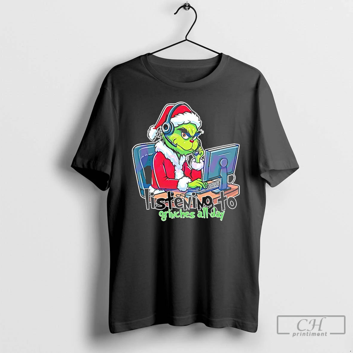 Classic Grinch Telesale Listening To Grinches All Day Christmas T Shirts Hoodie Sweatshirt | PurePodTees.com