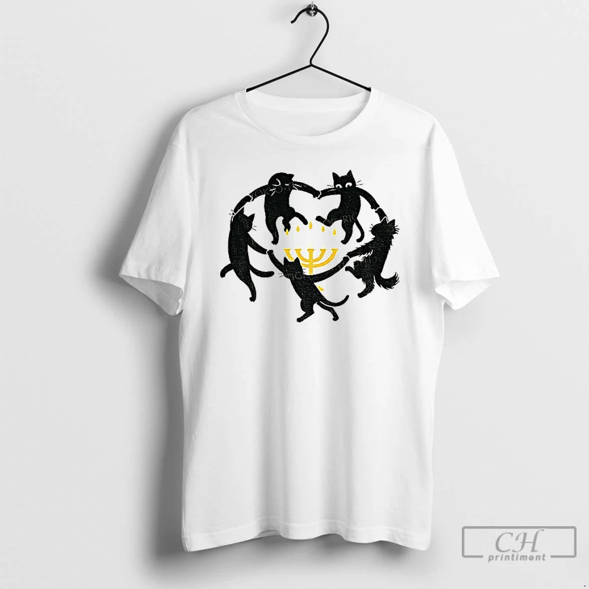 Classic Hanukkah Black Cat Menorah Candle Happy Chrismukkah T Shirts Hoodie Sweatshirt | PurePodTees.com
