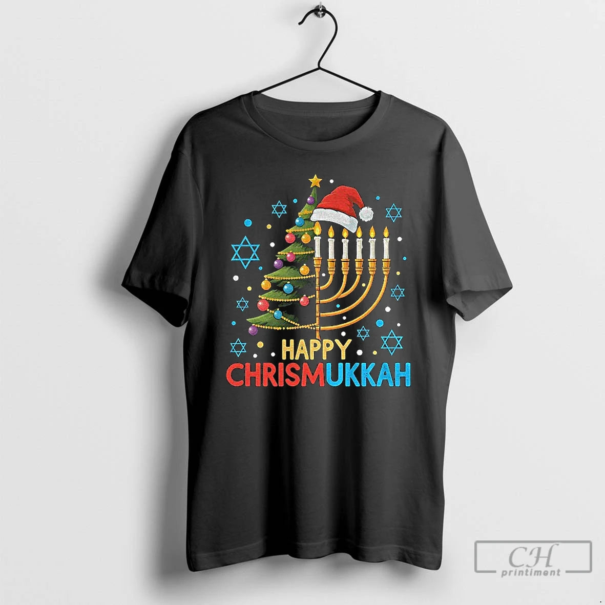 Classic Hanukkah Menorah Candle And Christmas Tree Happy Chrismukkah Noel T Shirts Hoodie Sweatshirt | PurePodTees.com