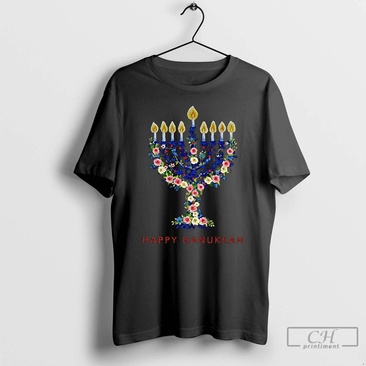Classic Hanukkah Menorah Candle Floral Happy Chrismukkah T Shirts Hoodie Sweatshirt | PurePodTees.com