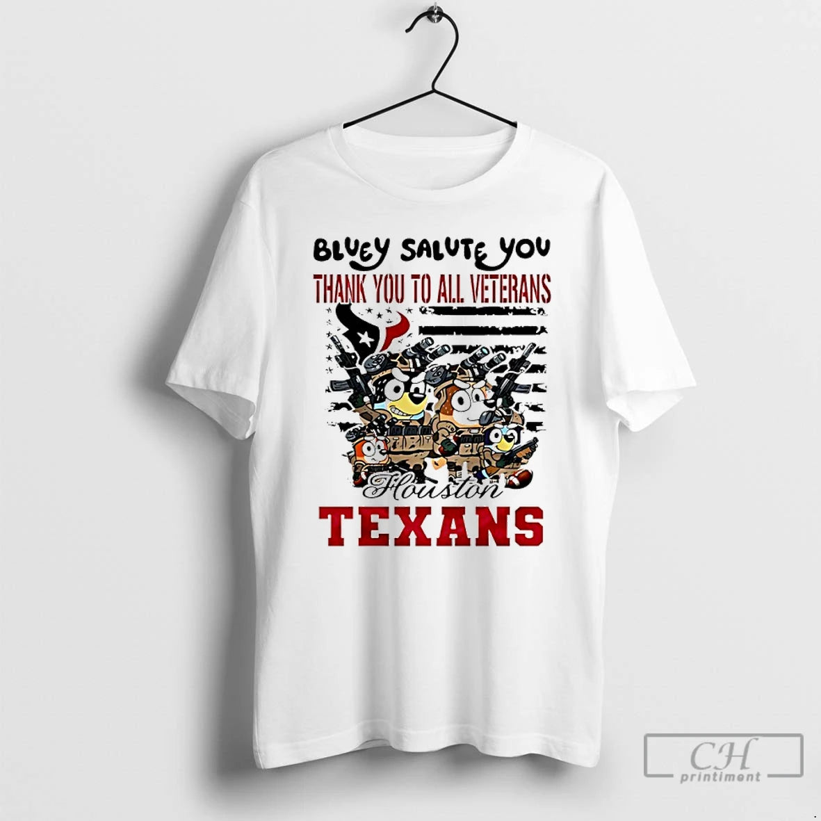 Classic Houston Texans Bluey Salute You Thank You To All Veterans T Shirts Hoodie Sweatshirt | PurePodTees.com