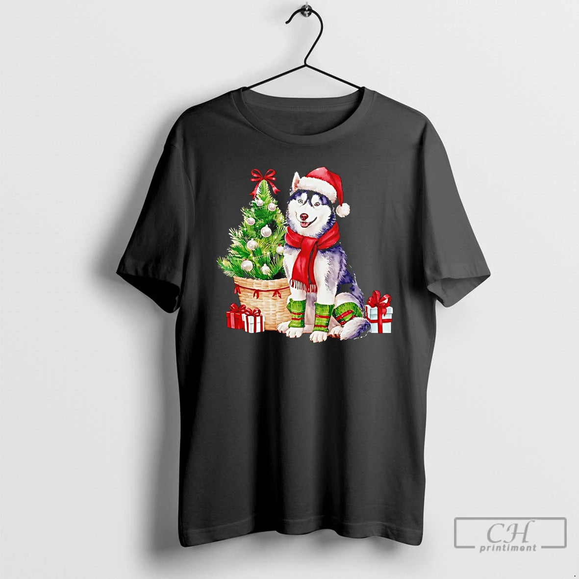 Classic Husky With Christmas Tree And Gifts T Shirts Hoodie Sweatshirt | PurePodTees.com