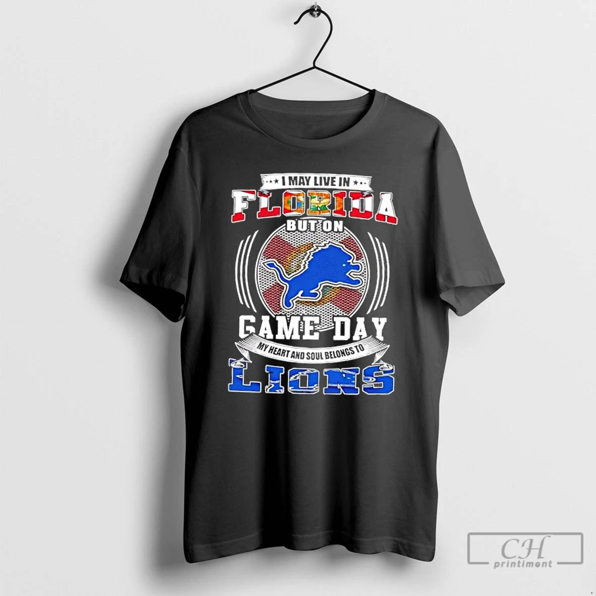 Classic I May Live In Florida But On Game Day Detroit Lions Football T Shirts Hoodie Sweatshirt | PurePodTees.com