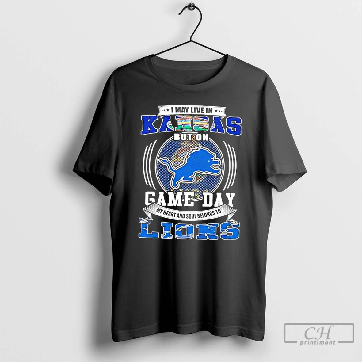 Classic I May Live In Kansas But On Game Day Detroit Lions Football T Shirts Hoodie Sweatshirt | PurePodTees.com