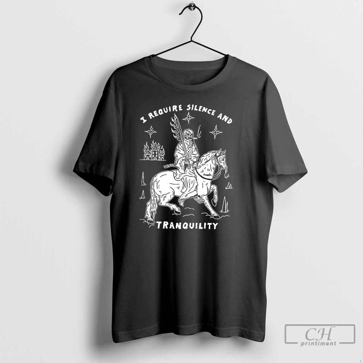 Classic I Require Silence And Tranquility Horseback Skeleton Knight Shirt Hoodie Sweatshirt | PurePodTees.com