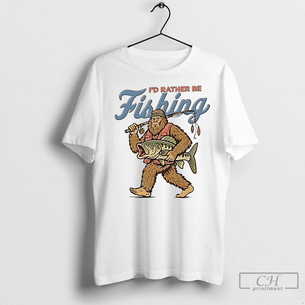 Classic Id Rather Be Fishing Bigfoot Ornaments Shirt Hoodie Sweatshirt | PurePodTees.com