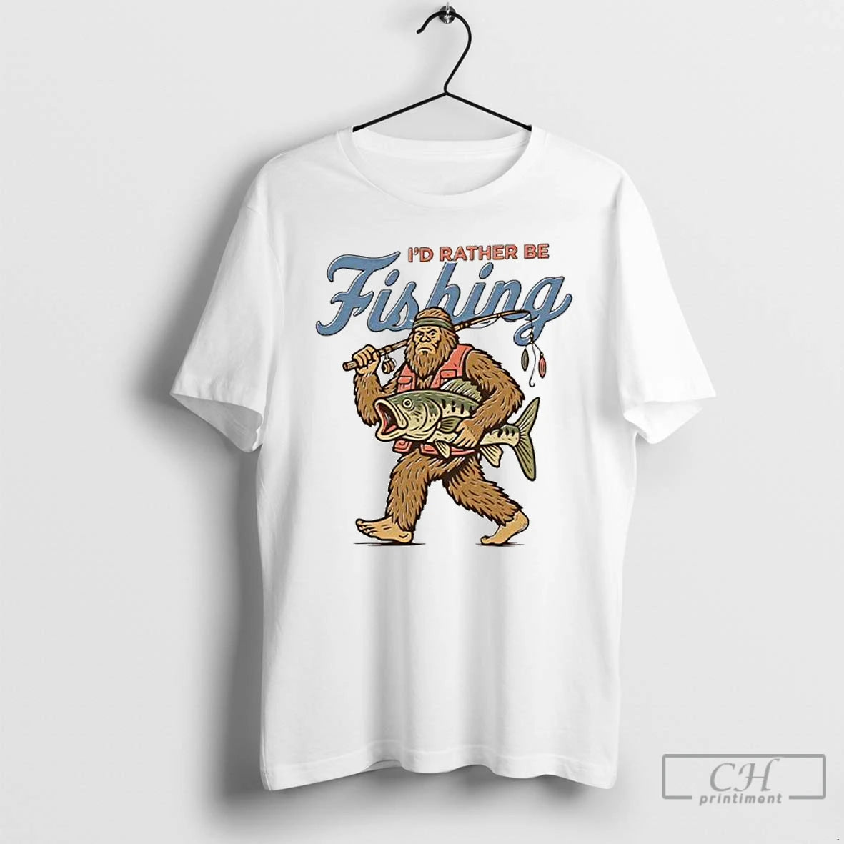 Classic Id Rather Be Fishing Bigfoot Ornaments T Shirts Hoodie Sweatshirt | PurePodTees.com