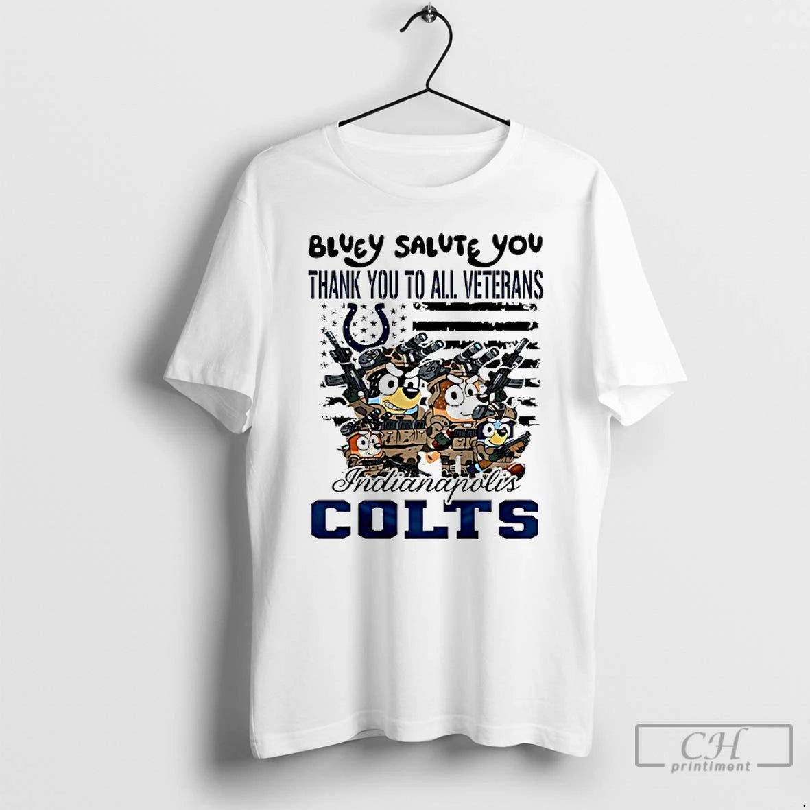 Classic Indianapolis Colts Bluey Salute You Thank You To All Veterans T Shirts Hoodie Sweatshirt | PurePodTees.com