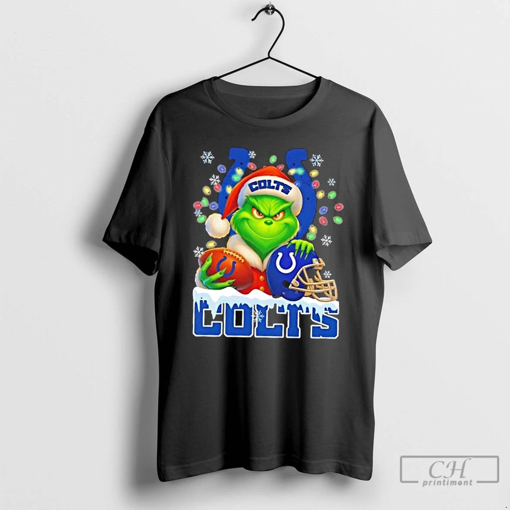 Classic Indianapolis Colts X Grinch Hold Ball And Helmet Christmas Shirt Hoodie Sweatshirt | PurePodTees.com