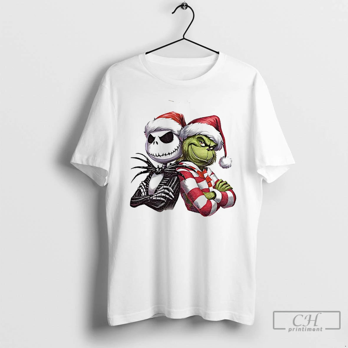 Classic Jack Skellington And Grinch Santa Hat Christmas Shirt Hoodie Sweatshirt | PurePodTees.com