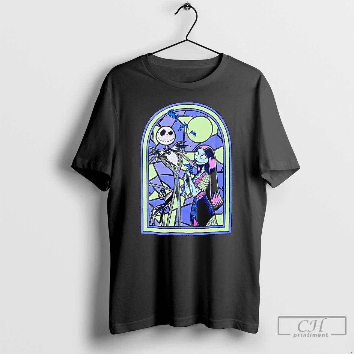 Classic Jack And Sally The Nightmare Before Christmas Stained Glass T Shirts Hoodie Sweatshirt | PurePodTees.com