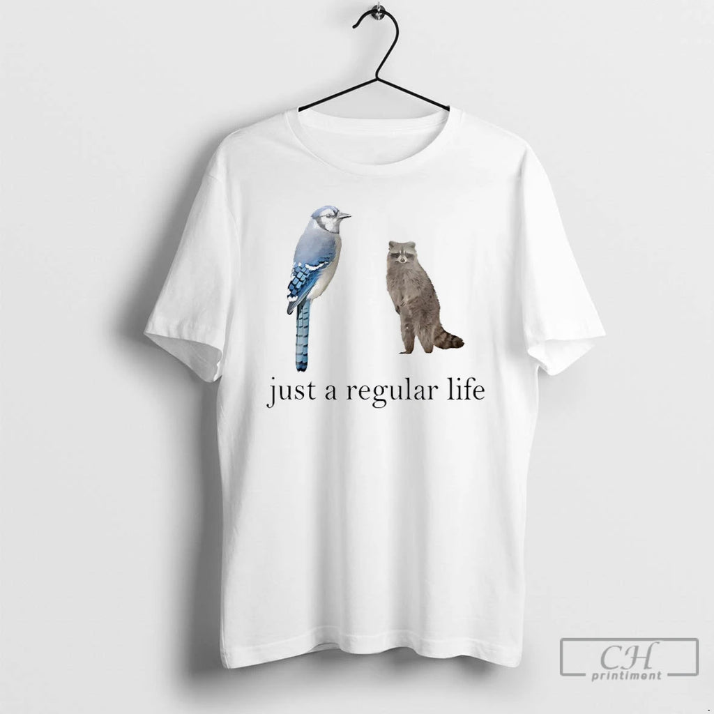Classic Just A Regular Life Raccoon And Bird Blue