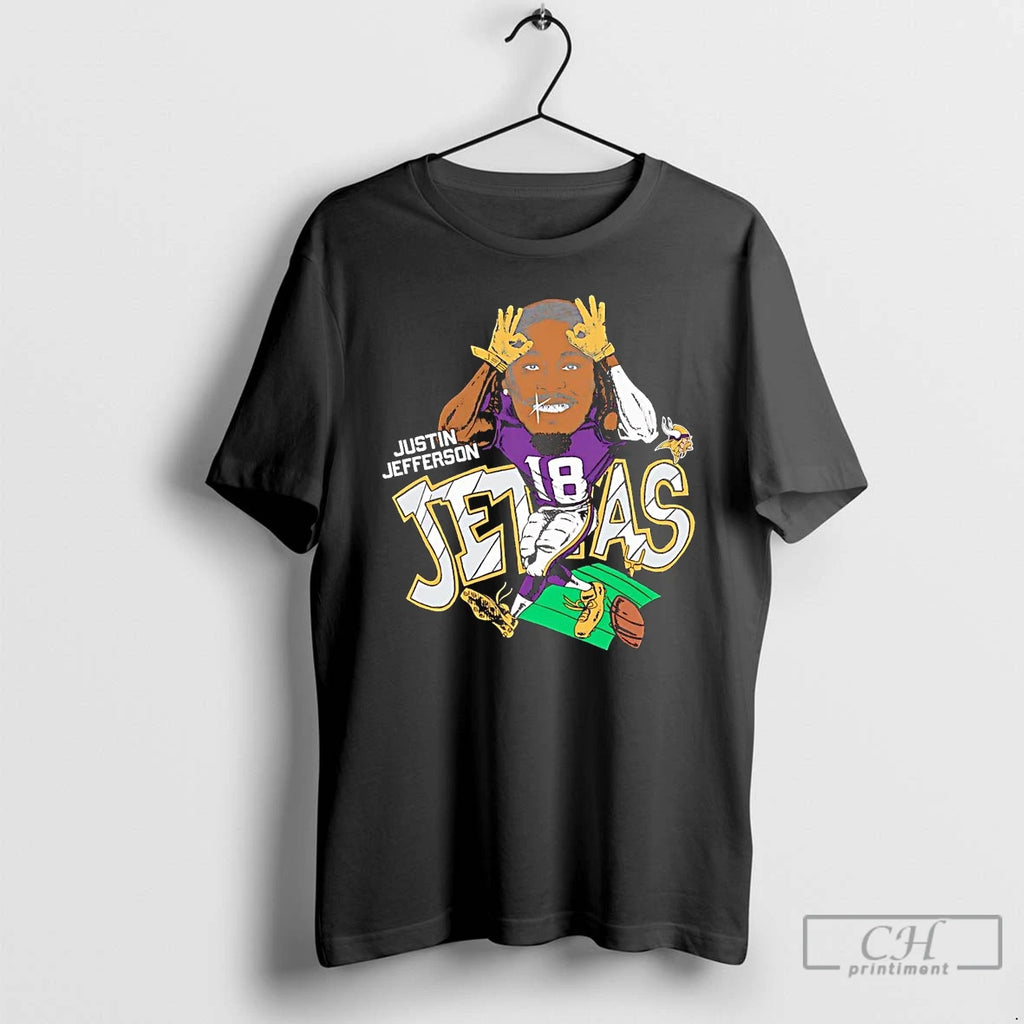 Classic Justin Jefferson Caricature Run Minnesota Vikings T Shirts