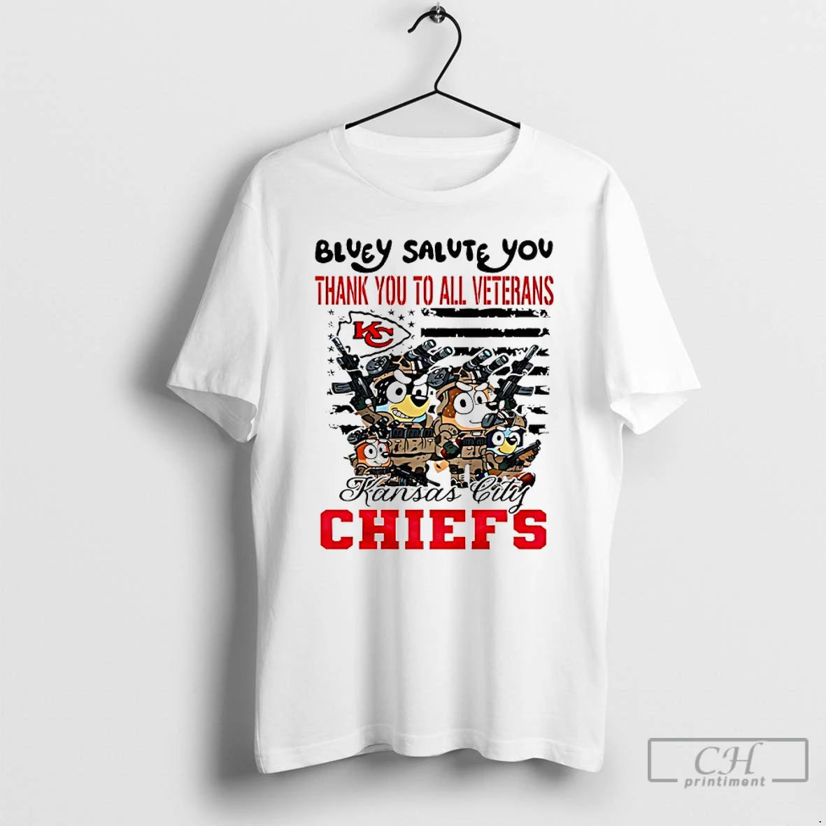 Classic Kansas City Chiefs Bluey Salute You Thank You To All Veterans T Shirts Hoodie Sweatshirt | PurePodTees.com