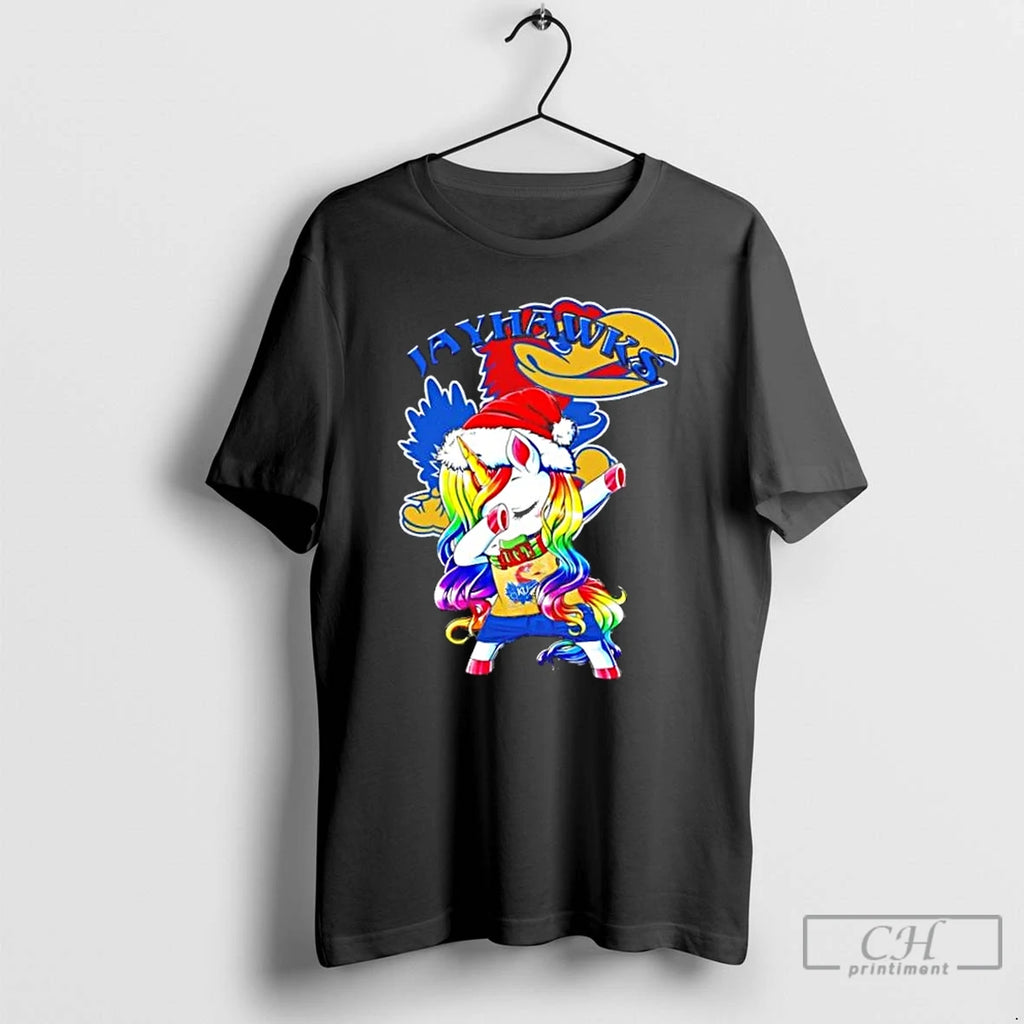 Classic Kansas Jayhawks Football X Unicorn Santa Hat Dabbing Merry Christmas T Shirts Hoodie Sweatshirt | PurePodTees.com