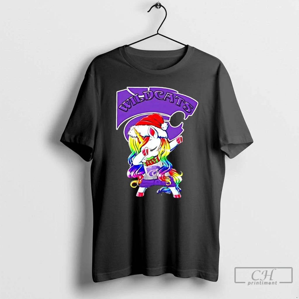 Classic Kansas State Wildcats Football X Unicorn Santa Hat Dabbing Merry Christmas T Shirts Hoodie Sweatshirt