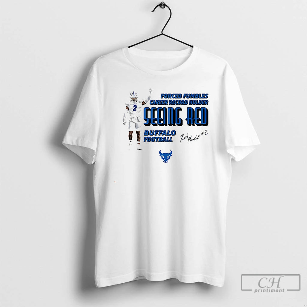 Classic Khalil Murdock Buffalo Bulls Football Forced Fumbles Career Record Holder Seeing Red Christmas Shirt Hoodie...