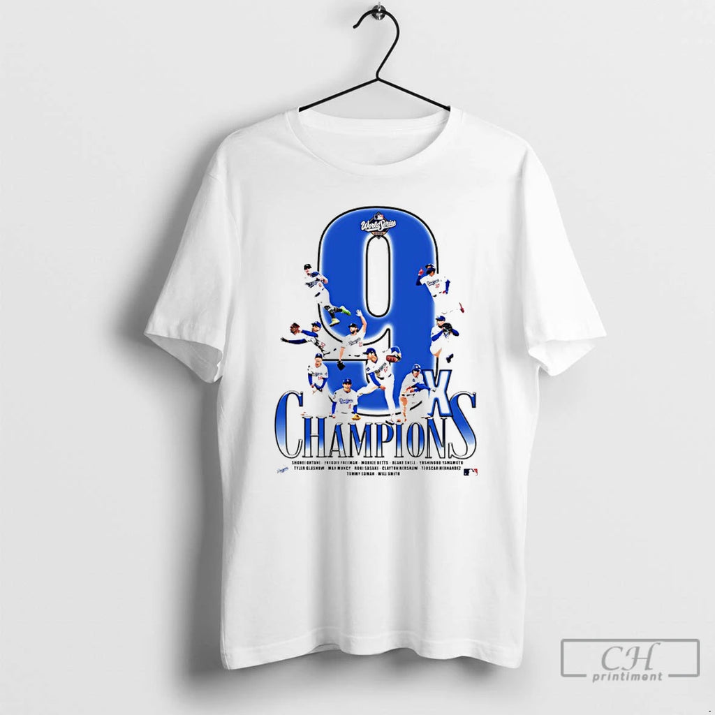 Classic La Dodgers 2025 World Series Champions 9x Time Player Name T Shirts Hoodie Sweatshirt | PurePodTees.com