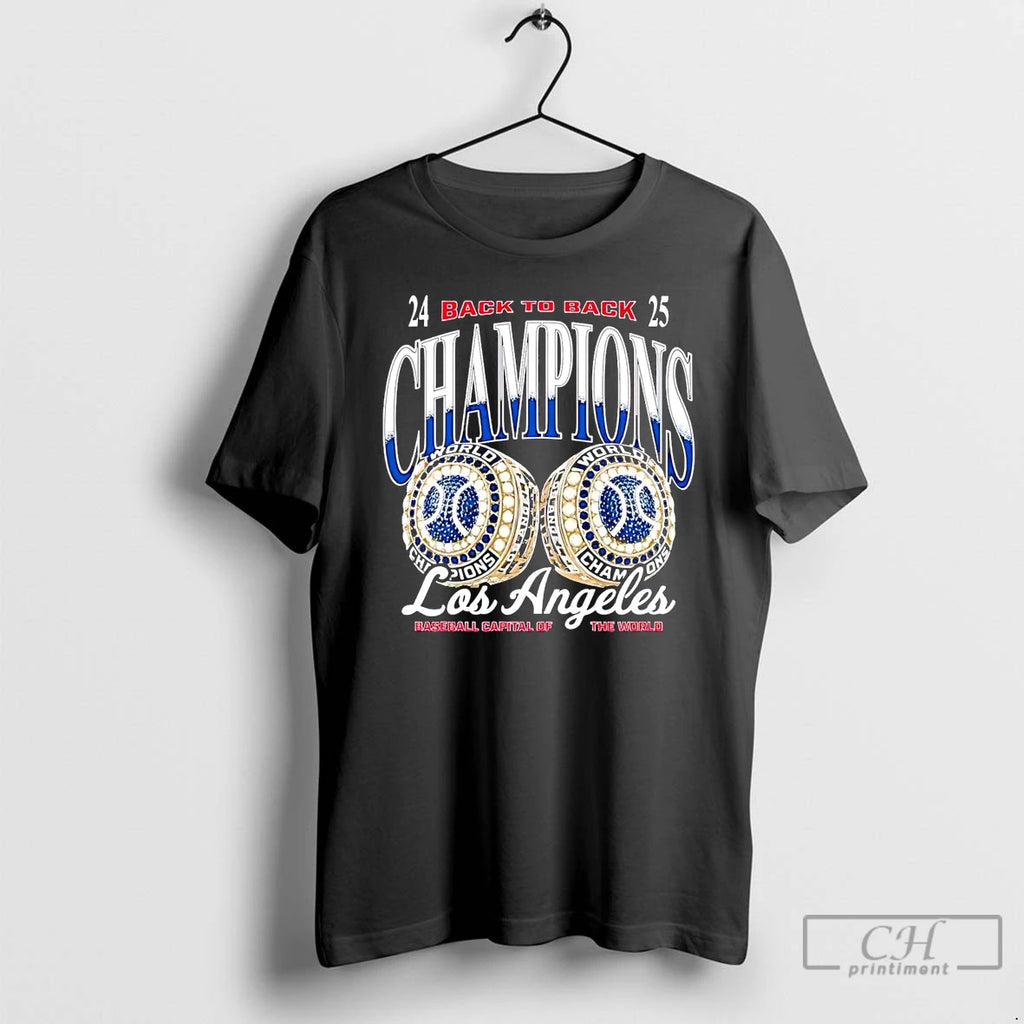 Classic La Dodgers 2025 Back To Back Rings Champions T Shirts Hoodie Sweatshirt | PurePodTees.com