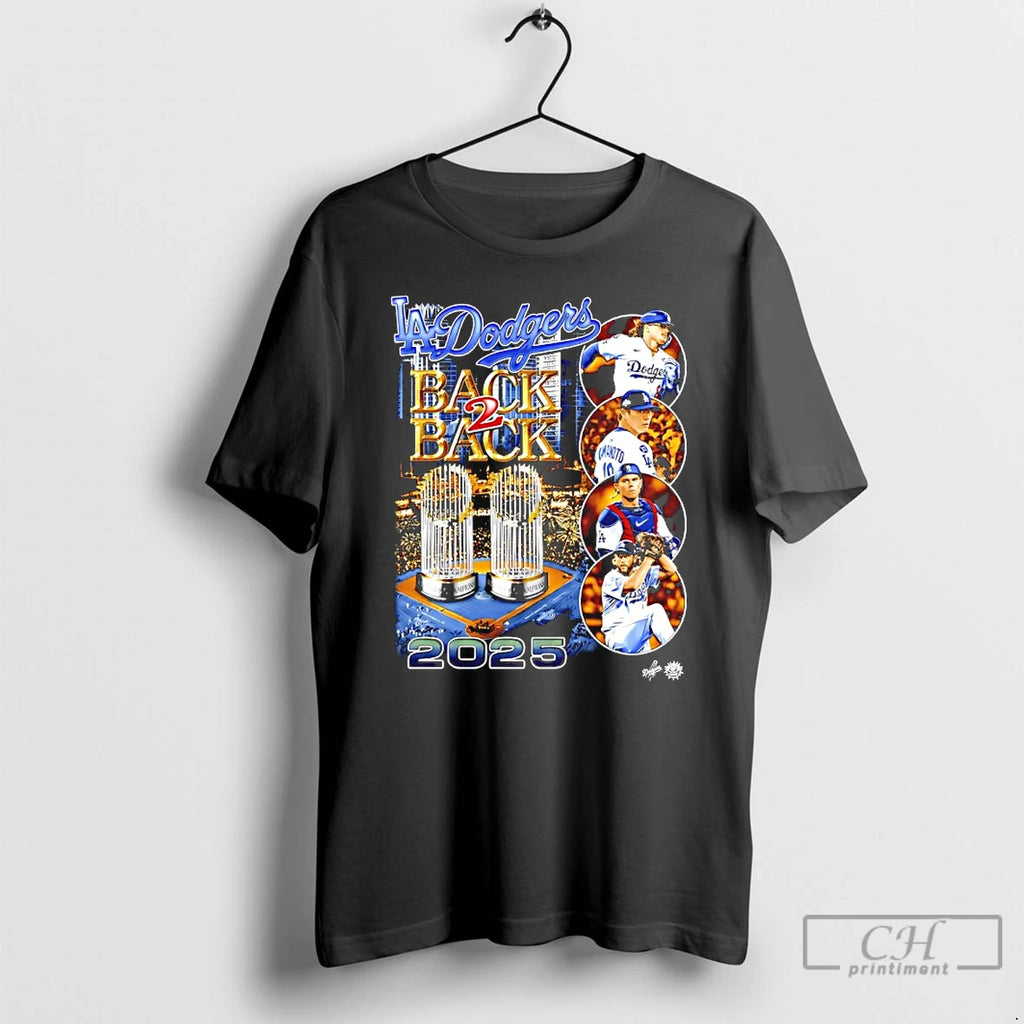 Classic La Dodgers Back 2 Back 2025 World Champions Trophies 90s Bootleg T Shirts Hoodie Sweatshirt | PurePodTees.com