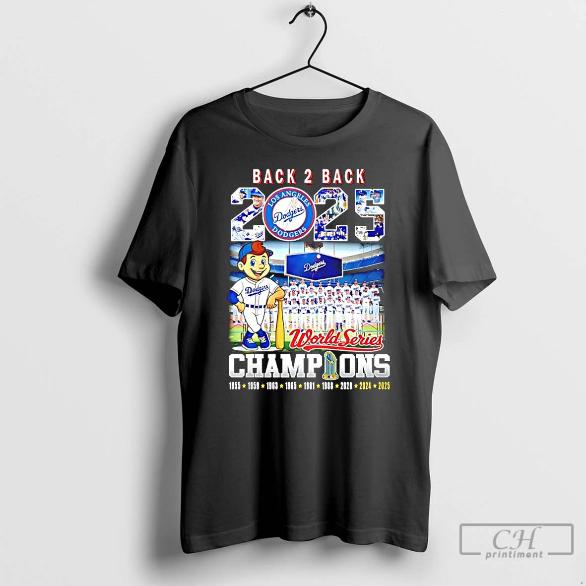 Classic La Dodgers Back 2 Back 2025 World Series Champions 9 Time Mascot T Shirts Hoodie Sweatshirt | PurePodTees.com